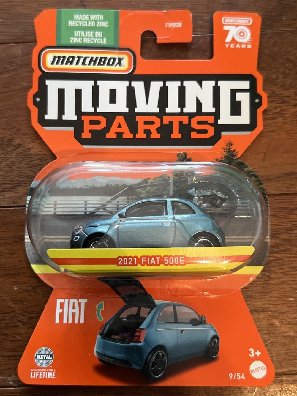2021 Fiat 500E Matchbox Moving Parts 2023 MB1376 #9 3"inch Toy Car NIB Blue 9/54